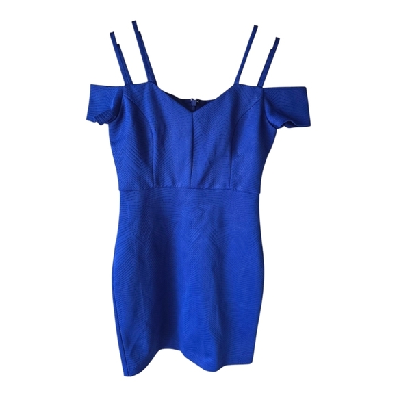 Guess Dress Womens Sz 4 Blue Off Shoulder Pencil Elegant Cocktail - Picture 1 of 11